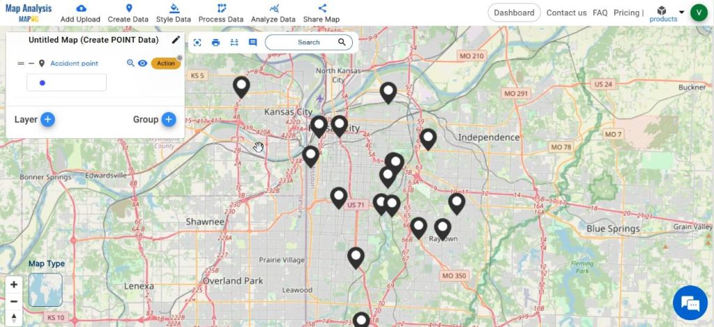 Points created on the map