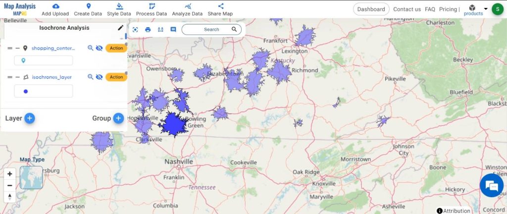 Isochrone Analysis: Mapping Travel Times: visualization