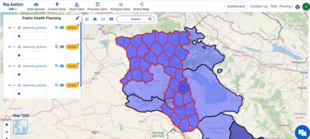 Final map of Public Health Planning using Split Polygon Tool