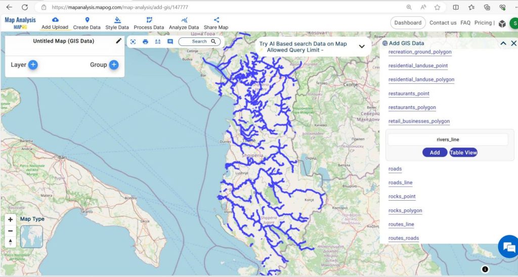 Add river data-Create Map: Road-River Intersection Mapping