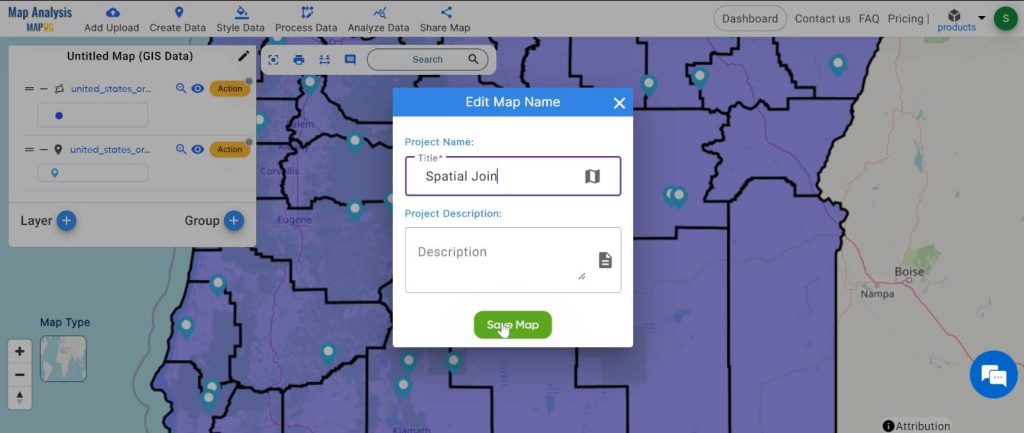 Spatial Join with intersect clause - merge different datasets: name the untitled map