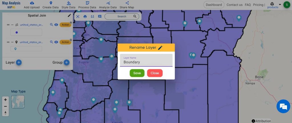 Spatial Join with intersect clause - merge different datasets: rename the layer