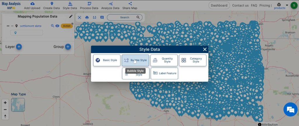 Mapping Population Data: Analyzing through bubble styling : style the data