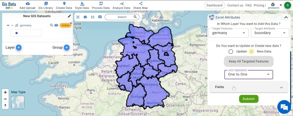 How to create a New GIS Datasets from another datasets: set the join operation and submit