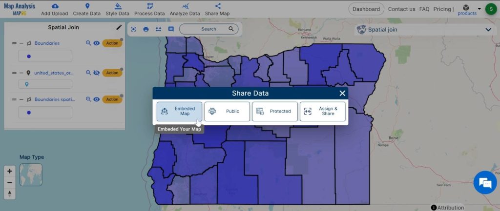 Spatial Join with intersect clause - merge different datasets: Share the map