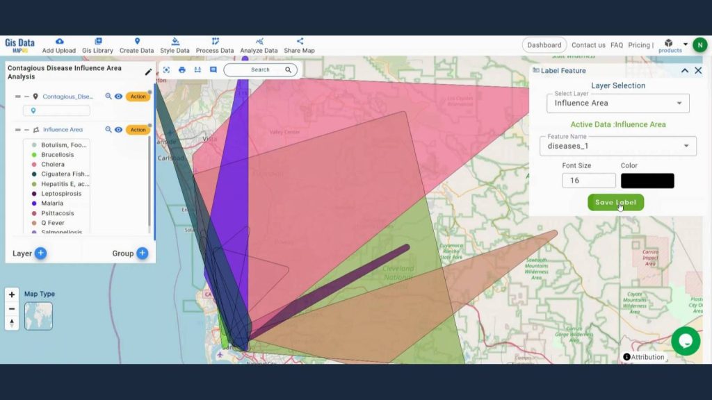 Convex Hull Influence Area Analysis for Contagious Diseases