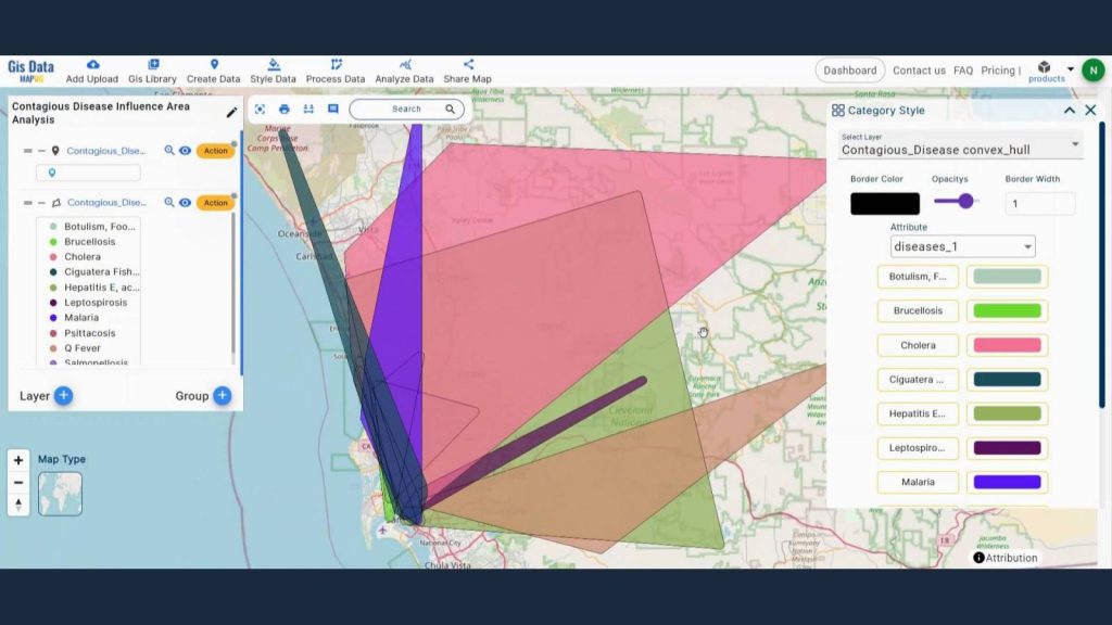 Convex Hull Influence Area Analysis for Contagious Diseases