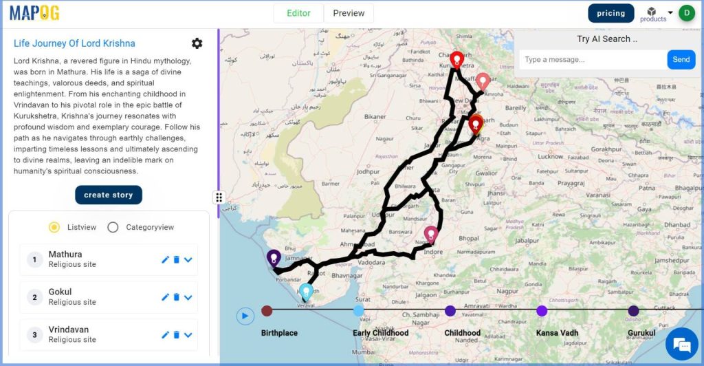 Life Journey Of Krishna: A Devine Tale With Map Story