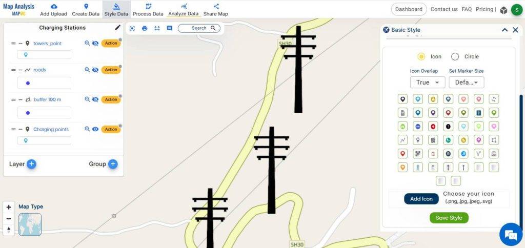 Create a Map for Electric Vehicles Charging Stations