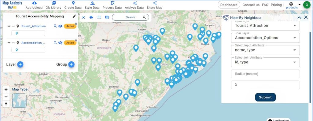 Enhancing Tourist Accessibilities with Near-by-Neighbour Analysis