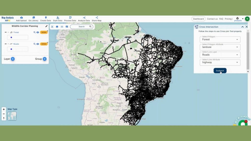 Wildlife Corridor Planning using Cross Intersection in MAPOG