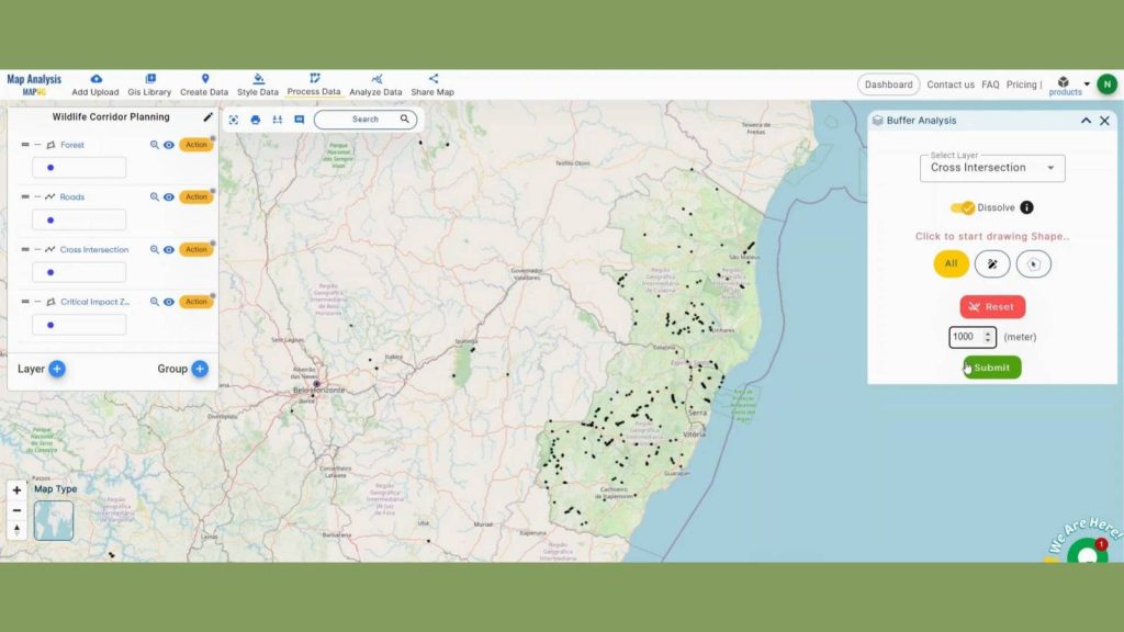 Wildlife Corridor Planning using Cross Intersection in MAPOG