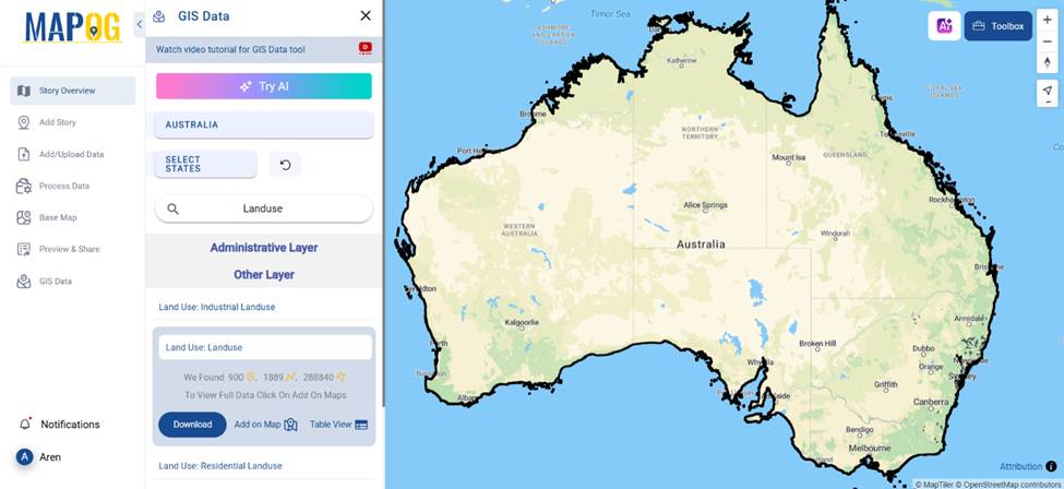 Map showing land use layers with residential and commercial zones using GIS visualization